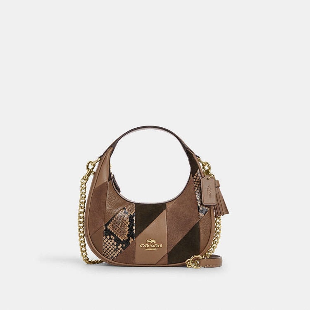 NWT Coach Carmen Mini Crossbody Bag With Patchwork Gold/Mushroom CCE62